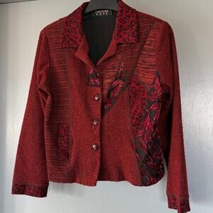 Christina Hope Women's Red Mixed Media Button Top Long Sleeves M